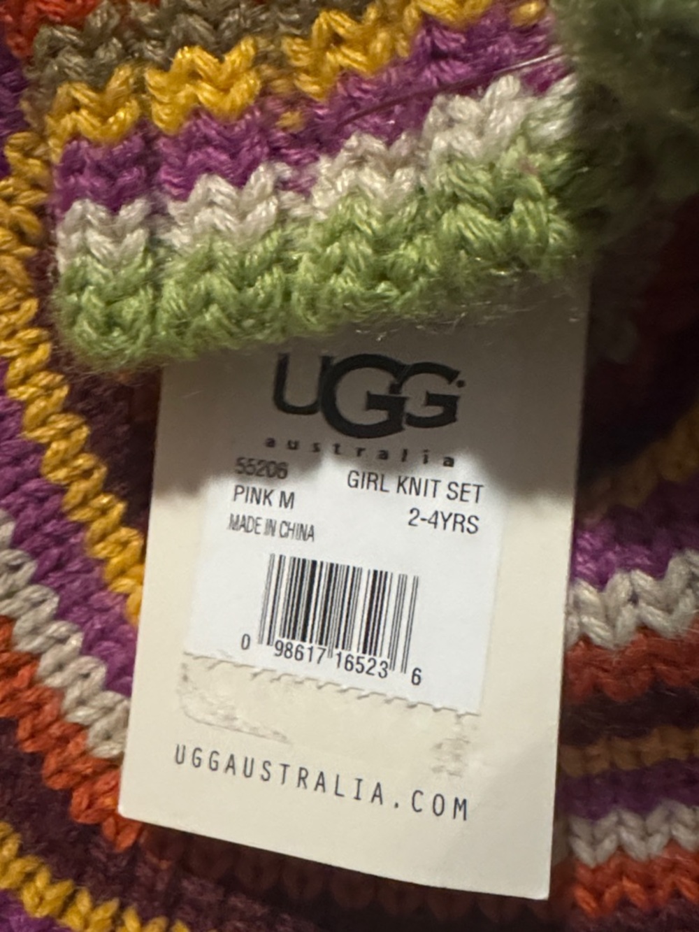 UGG Multicolor Knit Beanie and Mittens Set - Purple, Green, Yellow, Orange - Picture 3 of 7